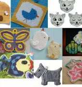 Potholder Collection - Scottie Dog , Sea Shell, Thanksgiving Turkey, Fenella Fish, Fish Potholder Pattern - Free
