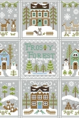 Country Cottage Needleworks CCN Frosty Forest - 1 Raccoon Cabin, 2 Snowy Deer, 3 Snowmans Cottage, 4 Snowy Friends, 5 Bluebird Cabin, 6 Snowy Foxes, 7 Snowgirls Cottage, 8 Snowy Reindeer, 9 Frosty Forest PCS + XSD