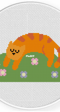 Daily Cross Stitch - Sleeping Cat on a Bush