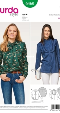 Burda Style - 6460 - Misses Blouses - Sizes 8-18 - German, English, French, Dutch, Italian, Spanish, Swedish, Russian