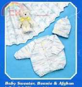 Mary Maxim - 4063  Baby Afghan Sweater and Beanie