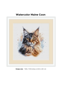 Banani Stitchery - Watercolor Maine Coon Cat by Anna Banani XSD