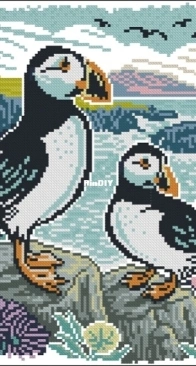 Puffin Pair by Emma Congdon from Cross Stitcher 431 PCS + XSD