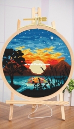2x2StitchArt / 2x2 Stitch Art # 30 - Fire Sunset Mountain River Tree Landscape XSD