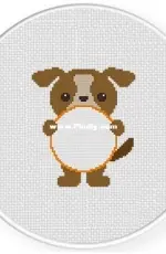 Daily Cross Stitch - Puppy Holding Monogram Frame
