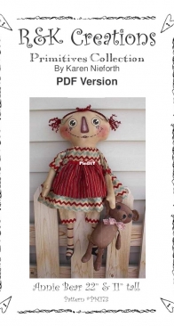 R & K Creations Primitives Collection PM173 Annie Bear by Karen Nieforth
