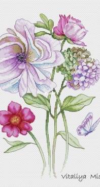 Flower Quartet With A Butterfly by Vitalia Mnichuk