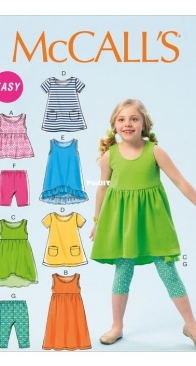 McCalls M6947 - Girls Top, Dress, Shorts and Leggings, English and Spanish