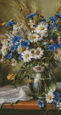Daisies and Cornflowers in a Glass Vase by Катрусины Рукоделки/ Katrusiny Rukodelki / Katrusya