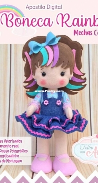 Ateliê Feltro com Amor - Boneca Rainbow - Felt - Portuguese