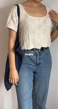 Square Neck Top Naemo by Pokdak Knit - Free