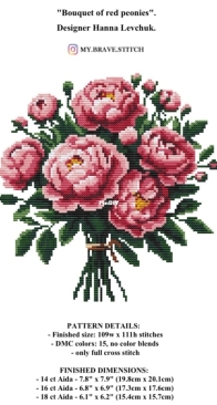 My Brave Stitch - Bouquet of red peonies by Hanna Levchuk