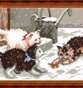 Playing in the Snow megat cross stitch cat nr 877