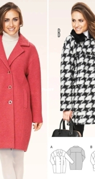 Burda Style - 6844 - Coat Jacket - Sizes 32-54 - English, German, French, Dutch, Italian, Spanish, Swedish, Danish, Russian
