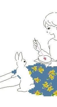 Girl and Bunny. Embroidery by Tinker Bell