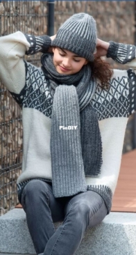 Schal mit 2-farbigem Patentmuster by Gründl Wolle - Oversized Norwegian Style Jumper - Ecolana - Free