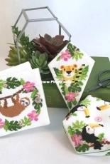 Tiny Modernist - Jungle Sewing Set - Biscornu / Needle Book / Scissor Case