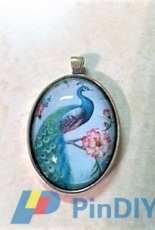 Vintage floral peacock necklace pendant in silver