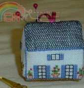 Small Town in 3D Cross Stitch - Blue house