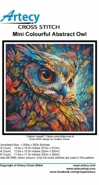 Artecy Cross Stitch - Mini Colourful Abstract Owl v.B - by Tereena Clarke - Free