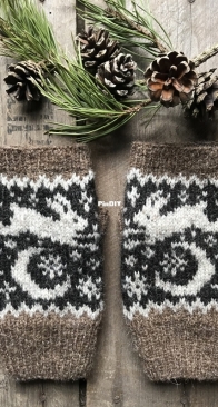 Midnight Hare Fingerless Mitts by Folk Hattie - English