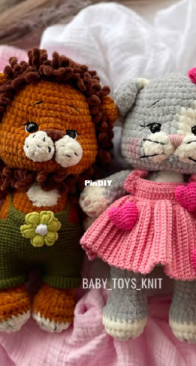 baby toys knit - Karina Idiyatullina - Карина Идиятуллина - Lion and Cat - Riki and Miki - Рики и Мики  - Russian