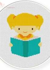 Daily Cross Stitch - Girl Reading Book