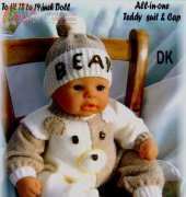 Daisy-May: No.253 All in One Teddy Suit and Cap for 18 to 19 inch Dolls