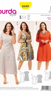 Burda no.6680 - Dress - Plus Size - Multilingual