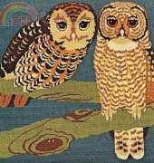 Two Owls on a Branch - Retro Design