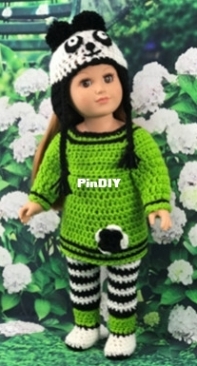 Adoring Doll Clothes - Pamela Barton - Green Panda Outfit for 18in doll