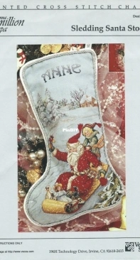 The Vermillion Stitchery 224 Sledding Santa Stocking by Donna Vermillion Giampa XSD