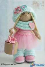 Happy Crochet - Ksenia / Kseniya Kornilova - Doll in Pink and Turquoise clothes - Spanish