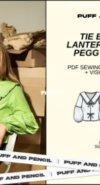 PuffandPencil - Tie Blouse Lantern Sleev Peggy Collar - English