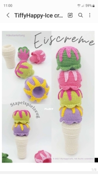 Tiffy Happy Crafts - Tiffy Pursia -  Ice Cream Cone Stacking Toy -Eiscreme Stapelspielzeug - English - German