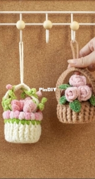 Phoa Crochets - Flower Basket Crochet Pattern, Tulip Basket Hanging Crochet Pattern, Rose Basket Hanging Crochet Pattern, Basket Hanging Crochet