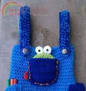 Snappy Tots- Heidi Yates-  Blue Jeans Backpack Frog in Pocket