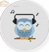 Daily Cross Stitch - Music Lover Owl
