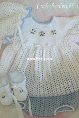 Crafts by Cheri - Cheri Ita - 1001 - Baby dress, panties, booties and bonnet
