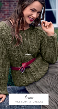 16 Pull Court à Torsades - Short Sweater with Cables - Bergère de France - English, French
