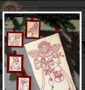 Bird Brain Designs- Angelic Friends Redwork Stocking