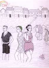 Catkin Embroidery Designs-Blackwork Bathing Belles 1926