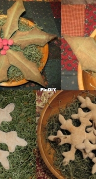 Olde Annie Primitives - Annie Greene - Primitive Snowflakes And Holly Leaves No.155