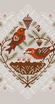 OwlForest Embroidery - 0273 Laced Framed Birds. Crossbill Birds SAGA