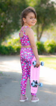 Peony Patterns - Peach Leggings with Plumeria Crop - Sizes 1-14 Years