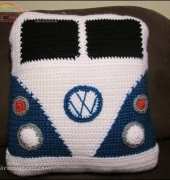 Yarnovations - Yarn Twins - Deborah Bagley and Dana Rebmann - Flower Power VW Van Pillow - Free