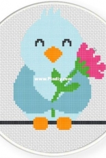 Daily Cross Stitch - Spring Bird Holding Flower