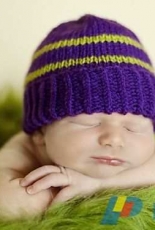 Plain and Striped Newborn Purple Hat by Olha /Halifax Charity Knitters-Free