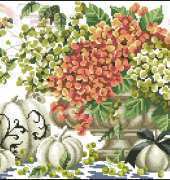 Fall Hydrangeas & White Pumpkins by Marie Barber from Just Cross Stitch JCS September - October 2013 XSD