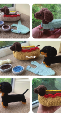 Lau Loves Crochet - Laura Loves Crochet - Laura Sutcliffe - Dachshund in a Hot Dog Bed